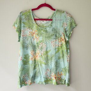 J. Jill Love Linen Short Sleeve Shirt | Petite Small | Green Floral RN 97641